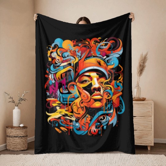 Music, hip-hop, rap, rapper, sound, gift. Throw Blankets