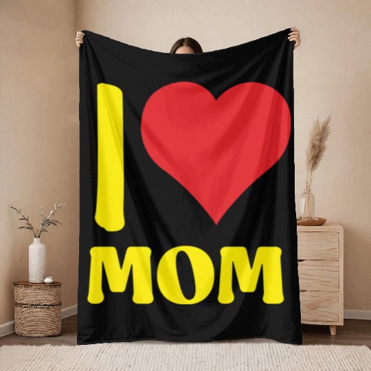 I Love Mom Yellow Throw Blankets