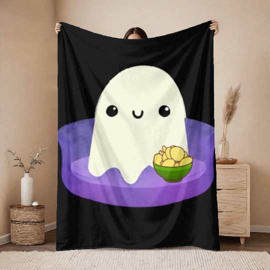 Couch Potato Ghost With Potato Chips Throw Blankets
