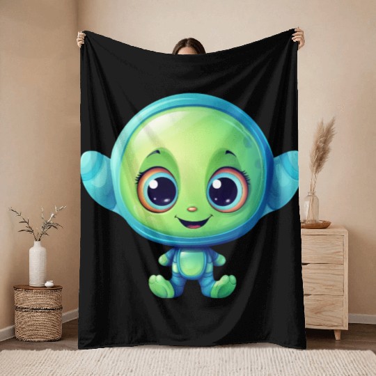 Kawaii Laughing Alien Throw Blankets