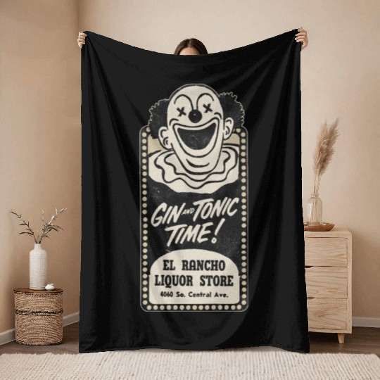 Vintage Clown Liquor Store South Central Throw Blankets