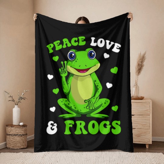 Peace Love Frogs Lover Frog Kids Girls Women Throw Blankets