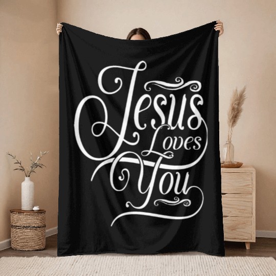 Jesus Loves You Christian Christmas Throw Blankets