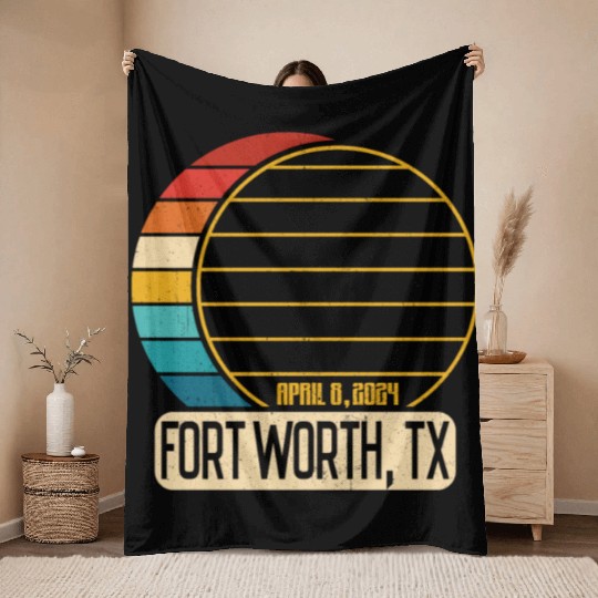 Total Solar Eclipse Texas Fort Worth April 28 2024 Throw Blankets
