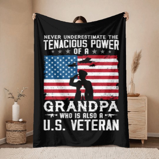 US Army Veteran Grandpa Throw Blankets