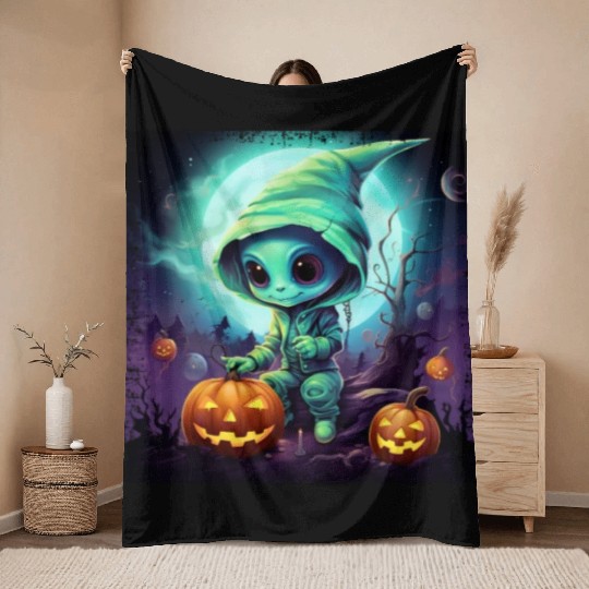 Alien Halloween: Green Extraterrestrial with Throw Blankets