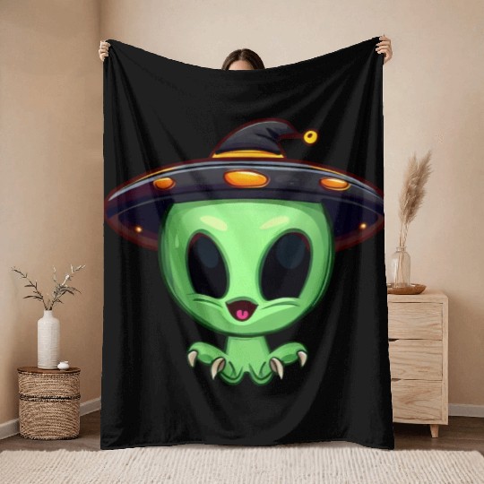 Halloween Alien: The Witch Hat Wearer Throw Blankets