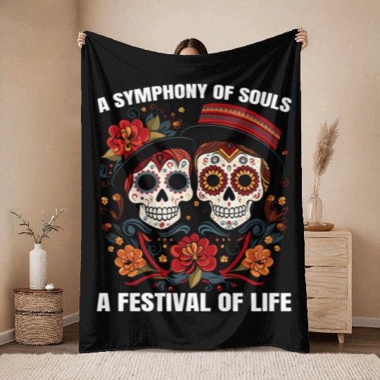 Dia De Los Muertos Sugar Skull Mexican Holiday Throw Blankets