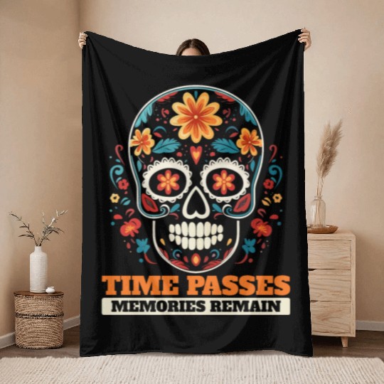 Dia De Los Muertos Sugar Skull Mexican Holiday Throw Blankets