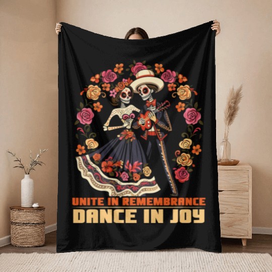 Dia De Los Muertos Sugar Skull Mexican Holiday Throw Blankets