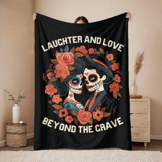 Dia De Los Muertos Sugar Skull Mexican Holiday Throw Blankets