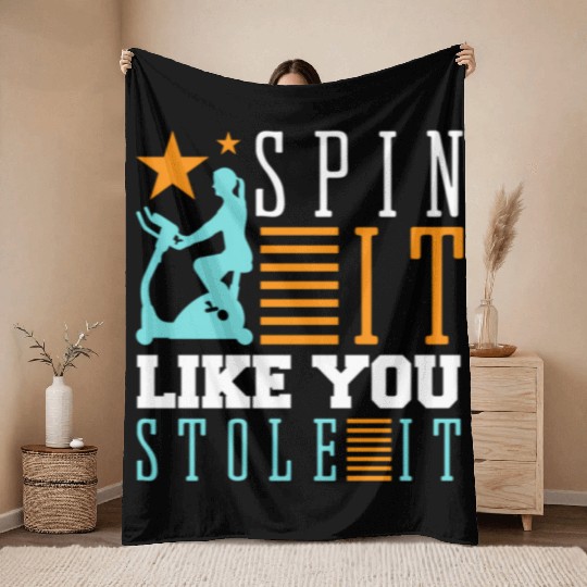 Spin It Like You Stole It Gym Workout Muscle Stati Throw Blankets
