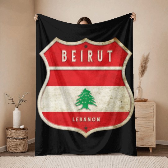 Beirut Lebanon coat of arms flags design Throw Blankets