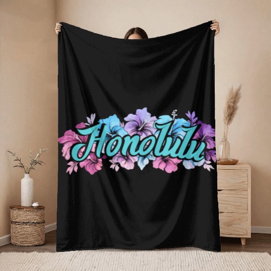 Honolulu Hawaii Hibiscus Throw Blankets