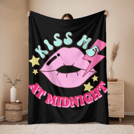 New Years Eve Party Kiss Me At Midnight I Love You Throw Blankets