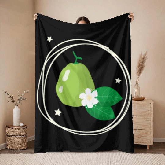 Guava With Flower And Leaves Throw Blankets
