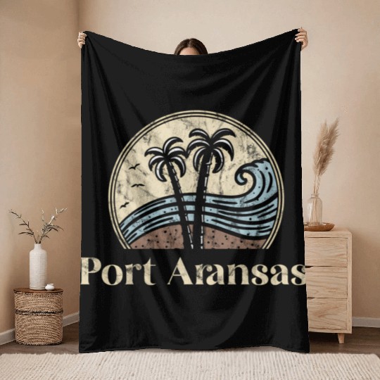 Port Aransas Tx Palm Trees Texas Beach Throw Blankets