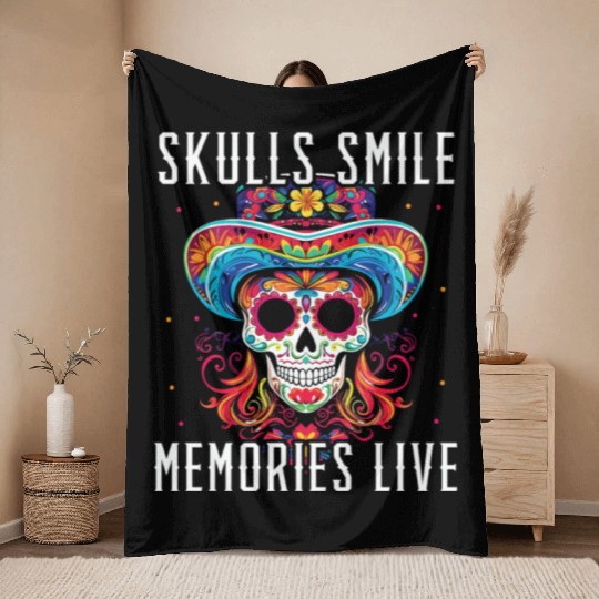 Dia De Los Muertos Sugar Skull Mexican Holiday Throw Blankets