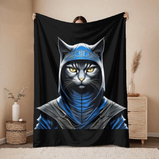 Sage Shadow Warrior: Mystic Wisdom in Ninja Cat Throw Blankets