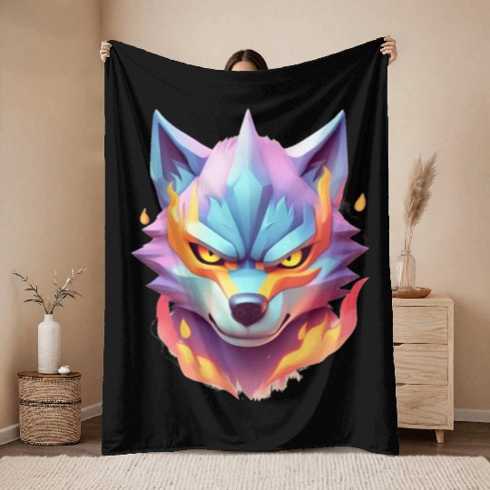 Pastel Blaze Wolf Ninja Throw Blankets