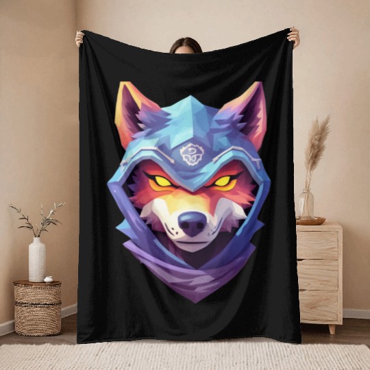 Hooded Alpha Wolf Ninja: Leader of the Night Throw Blankets