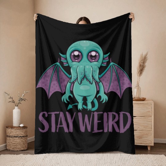 Stay Weird Cute Cthulhu Monster Throw Blankets