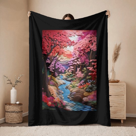 Multi-color Zen Garden river - Japanese Throw Blankets