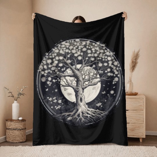 White Tree of Life Throw Blankets