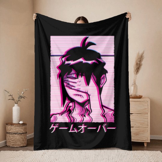 Vaporwave E Japanese Aesthetic Anime Sad E Throw Blankets