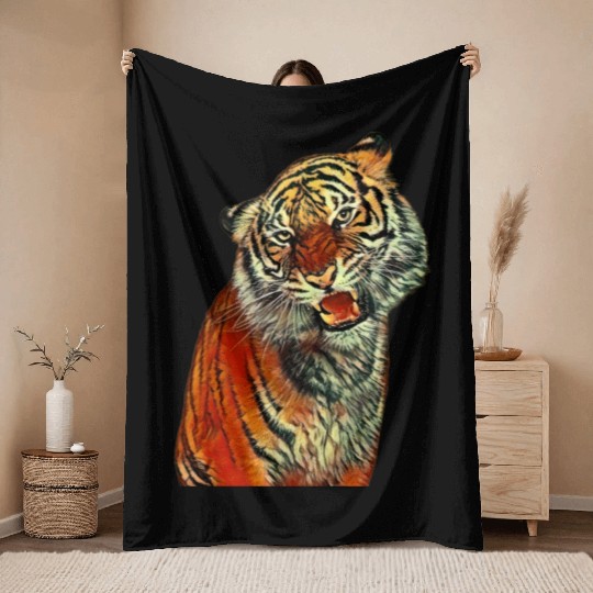 Big Cats Pastel Filter Wildlife Animals Bengal Tig Throw Blankets
