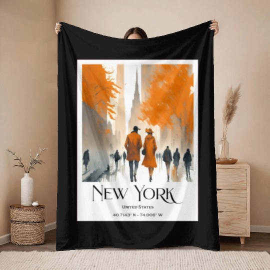 Watercolor painting loving couple in New York City Throw Blankets