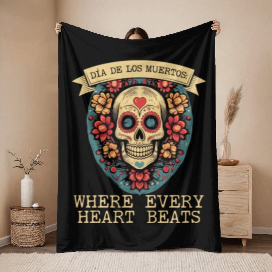 Dia De Los Muertos Sugar Skull Mexican Holiday Throw Blankets
