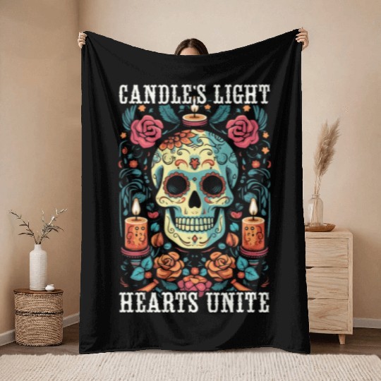 Dia De Los Muertos Sugar Skull Mexican Holiday Throw Blankets