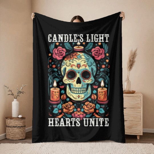 Dia De Los Muertos Sugar Skull Mexican Holiday Throw Blankets