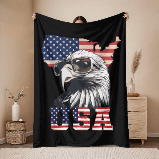 gift idea bald eagle american flag Throw Blankets