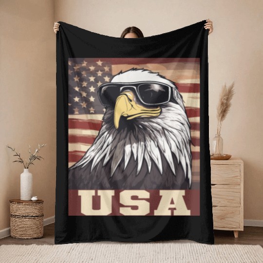gift idea bald eagle american flag Throw Blankets