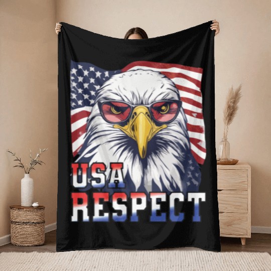 gift idea bald eagle american flag Throw Blankets