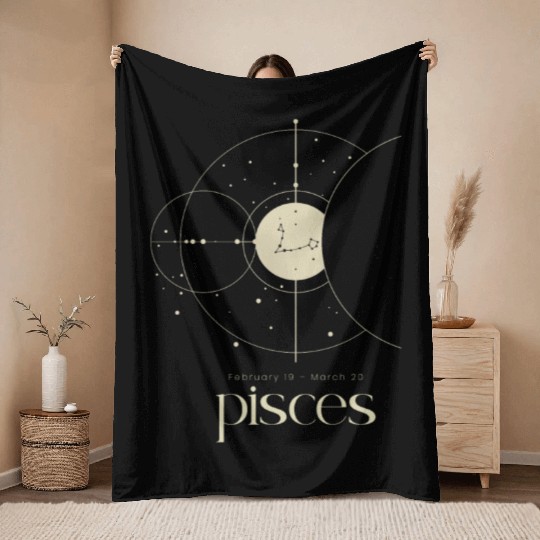 Minimalist Pisces Zodiac Astrology Moon Stars Throw Blankets