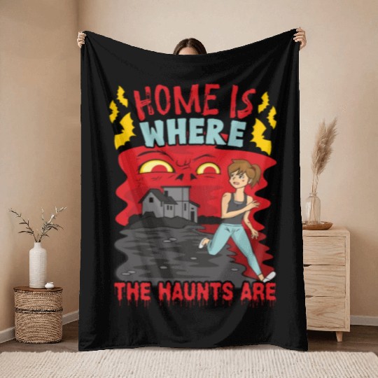Horror Paranormal Haunted House Spooky Halloween Throw Blankets