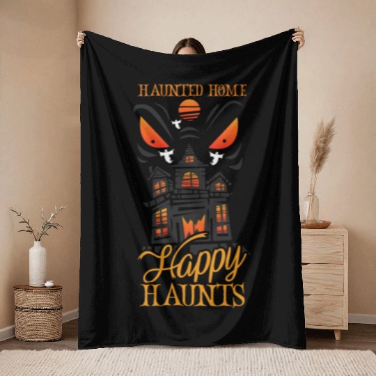 Horror Paranormal Haunted House Spooky Halloween Throw Blankets