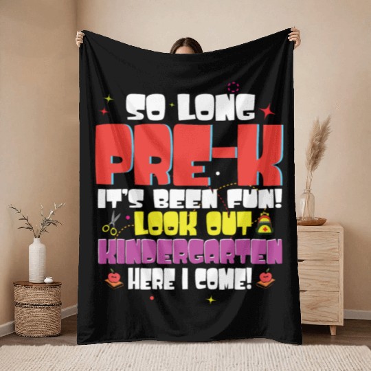 Kids So Long Pre K Kindergarten Here Graduate Throw Blankets