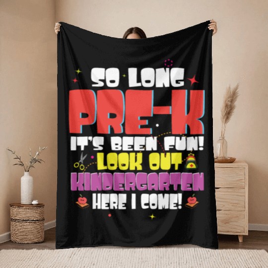 Kids So Long Pre K Kindergarten Here Graduate Throw Blankets