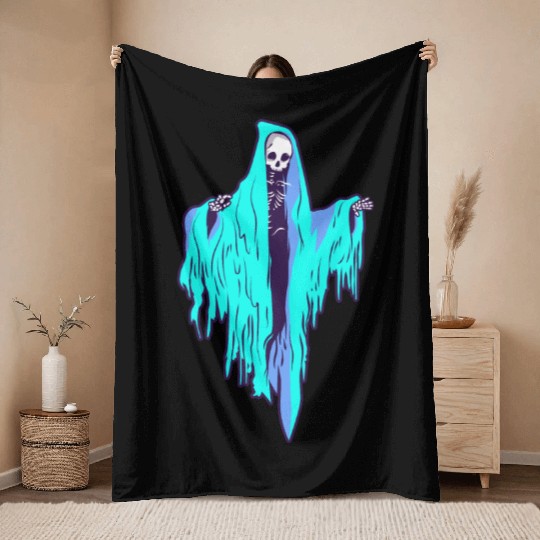 Horror Ghost Skeleton design Throw Blankets