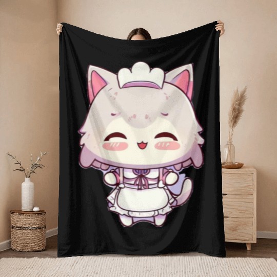 Yuki Kawaii Cat Maid Anime Manga Throw Blankets