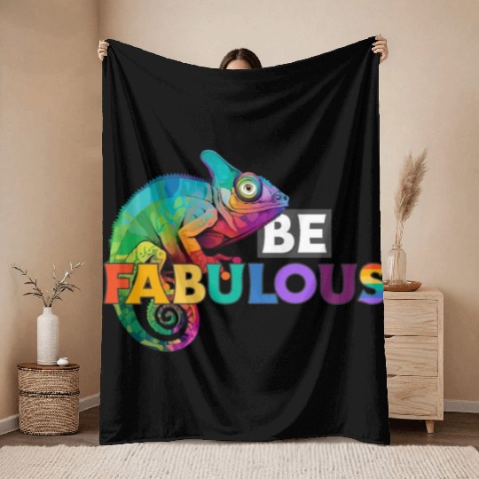 Be fabulous! with rainbow colored chameleon Throw Blankets