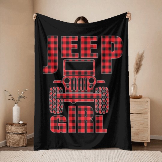 Jeep Girl Jeep Red Plaid Buffalo Jeeps Lover Throw Blankets