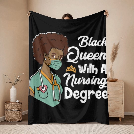 Black Queen With A Nursing Degree Throw Blankets