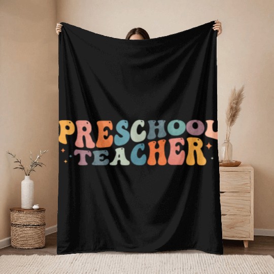 Groovy Preschool Teacher Kindergarten Teaching Throw Blankets