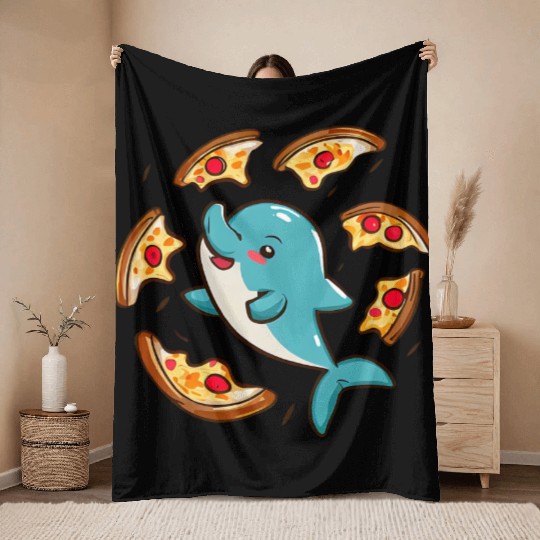Pizza dolphin Throw Blankets