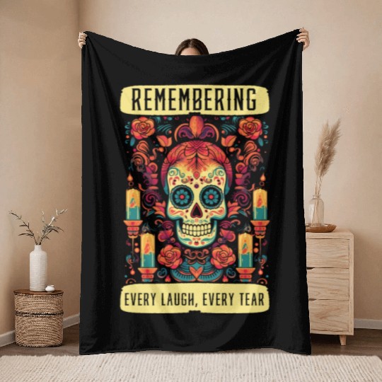 Dia De Los Muertos Sugar Skull Mexican Holiday Throw Blankets
